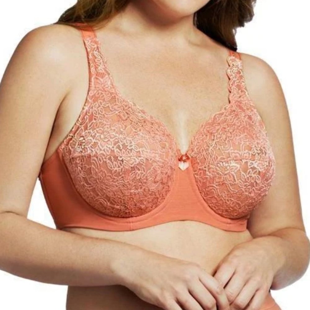 NWT Elila 42G Coral Stretch Lace Coral Bra